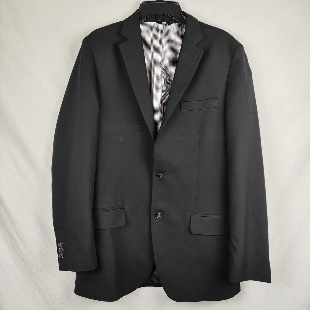 Suit Jacket Mens 40 Regular Black Polyester Two Button Notch Lapel Lined